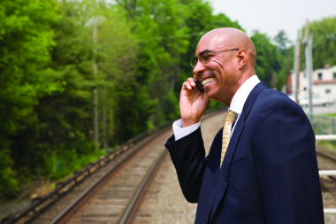 Businessman at train station