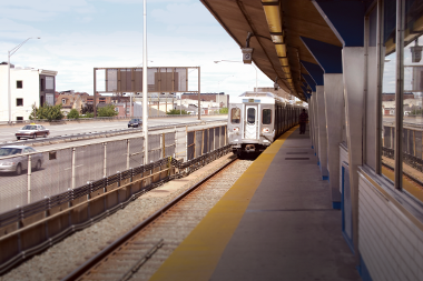 Subway leaving station platform