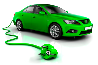 green car with electrical cord