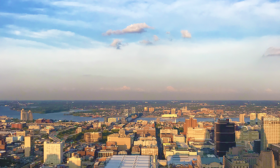 The sky above Philadelphia, looking east toward New Jersey