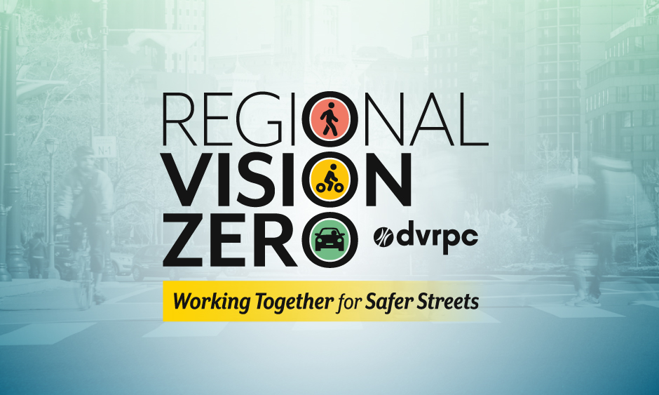 Logo for DVRPC's Regional Vision Zero with the tagline, "Working together for safe streets"