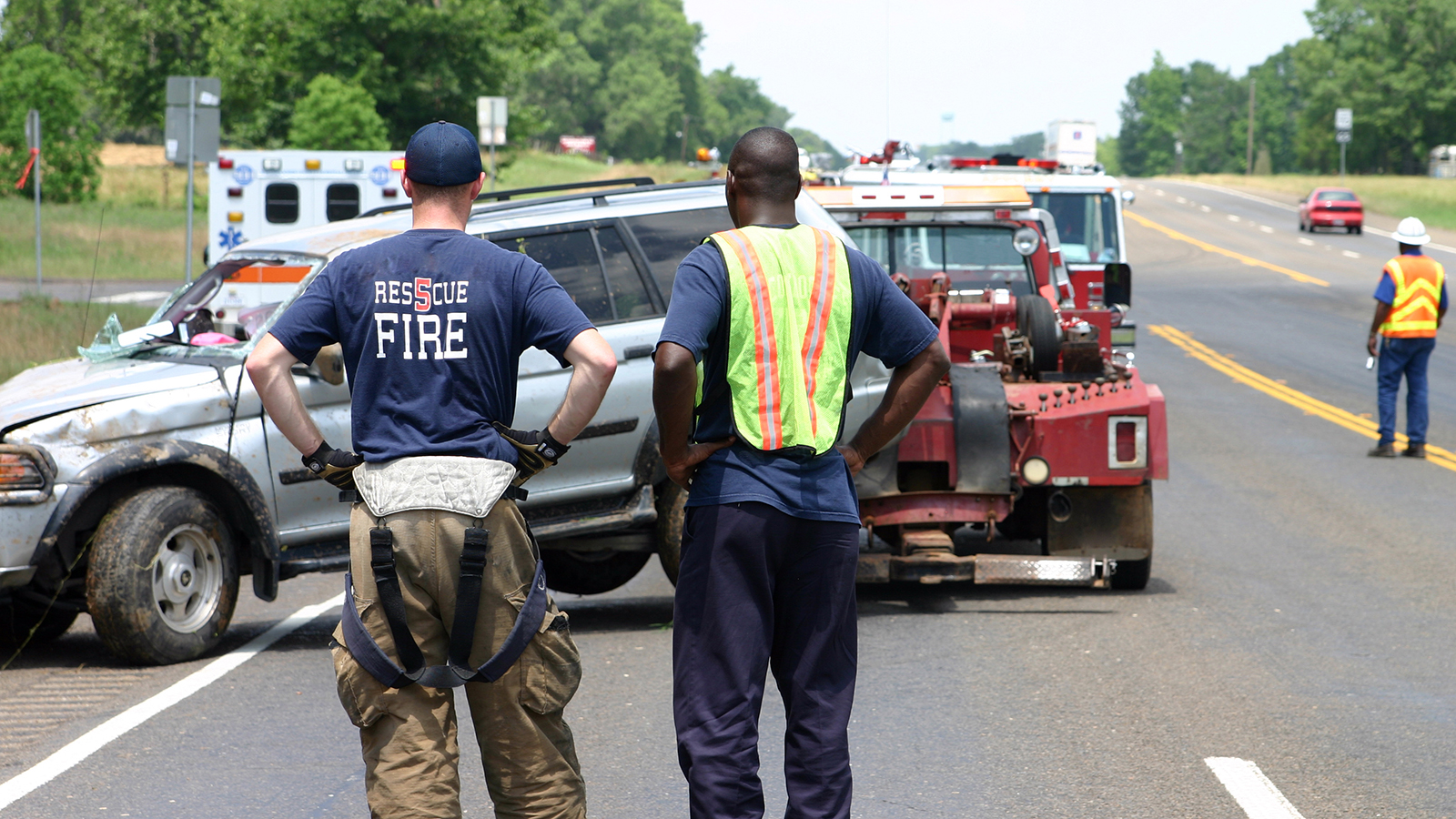 First responders at the scene of a crash
